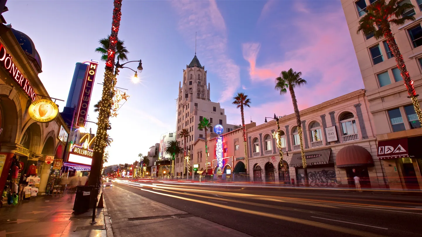 Hollywood Boulevard in Los Angeles at dusk