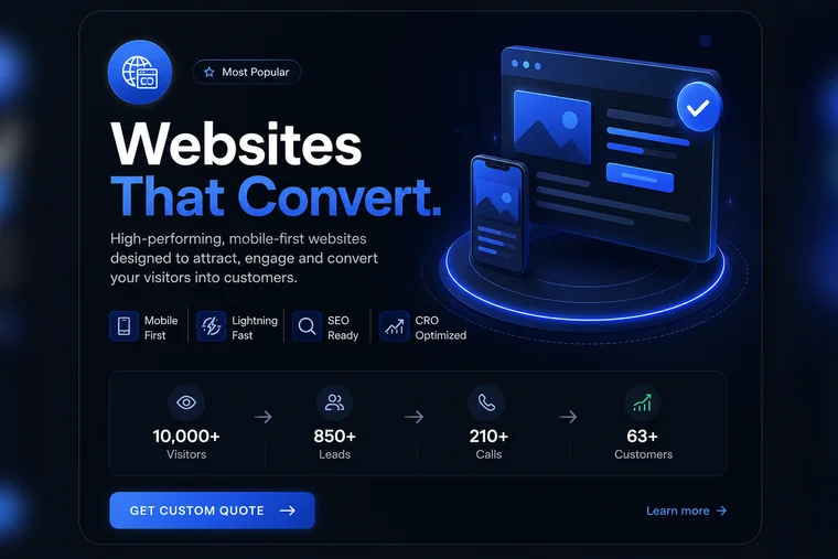 Concept illustration — high-converting website shown on desktop and mobile screens